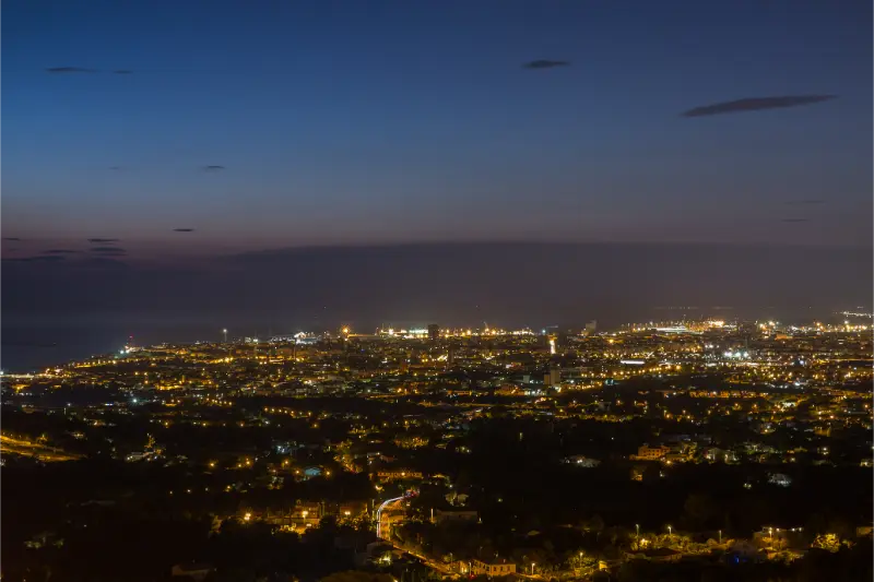 Aerial View City Livorno Tuscany Summer Night