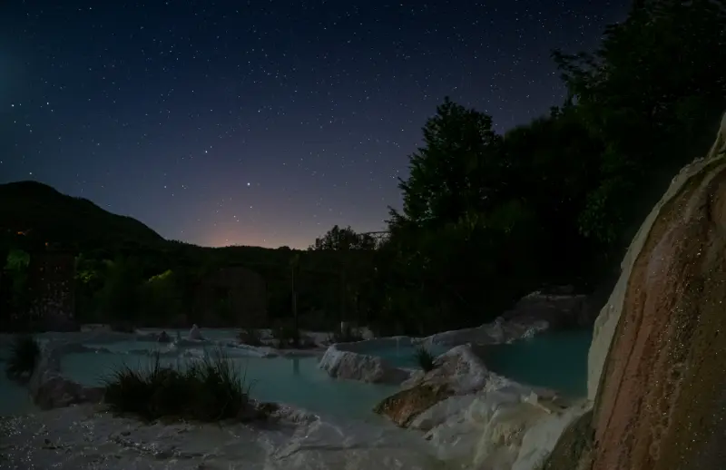 Bagni San Filippo Thermal Spring At Night Tuscany