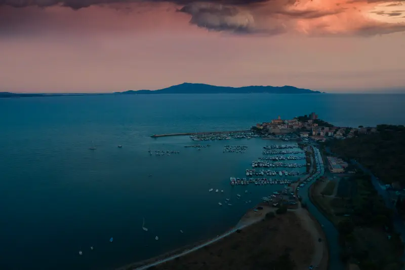 Talamone Aerial View At Sunset Monte Argentario Tuscany